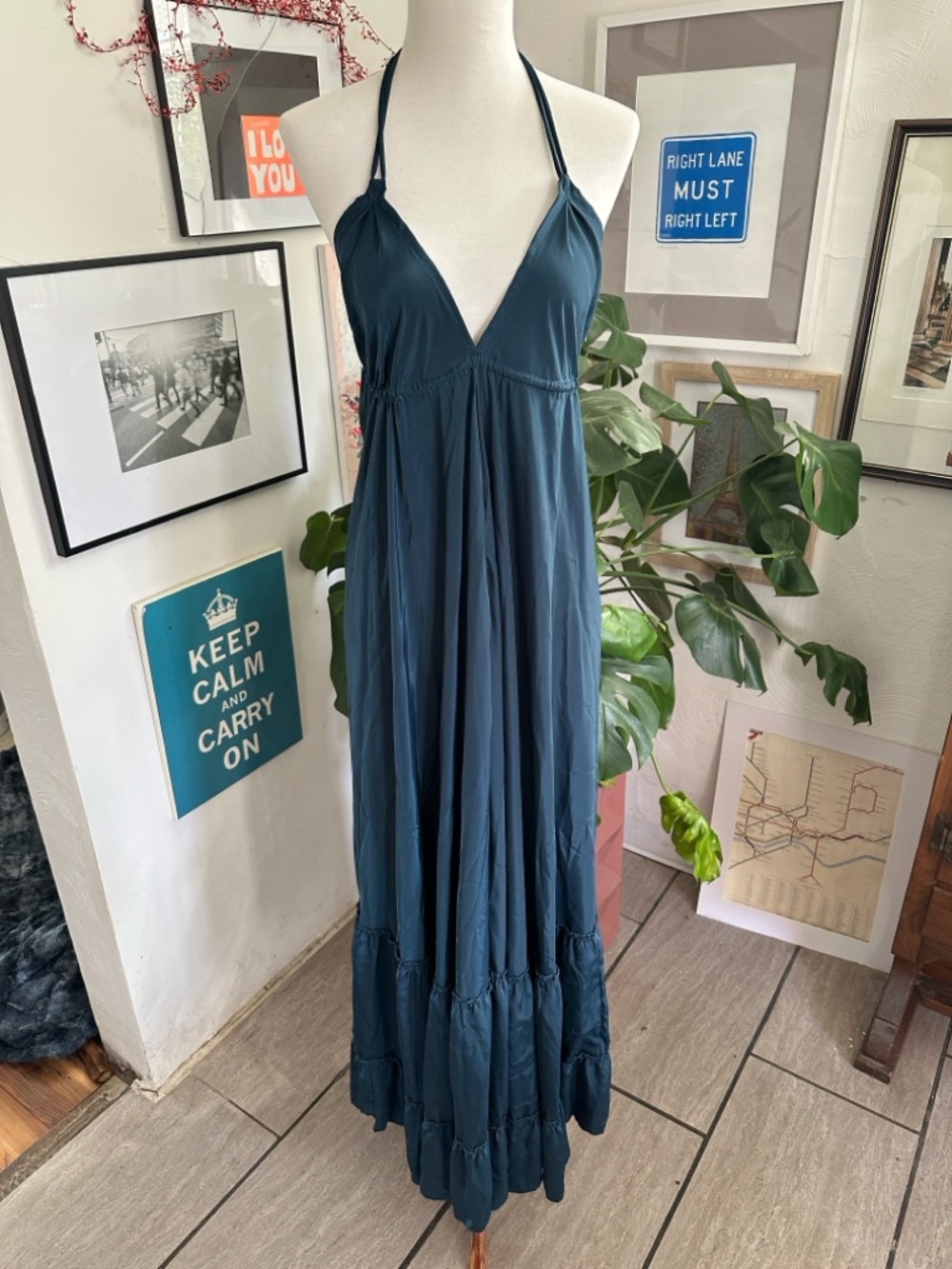 Women's Halter Maxi Dress in Deep Teal - Breezy Summer Style S/M